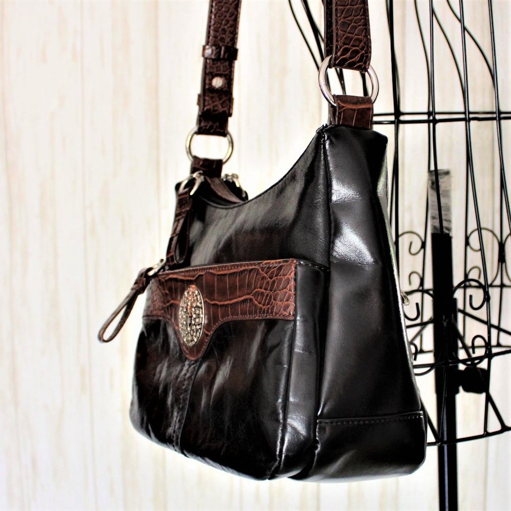 Giani Bernini Black/Brown Croc Trim Shoulder Bag - Picture 10 of 11
